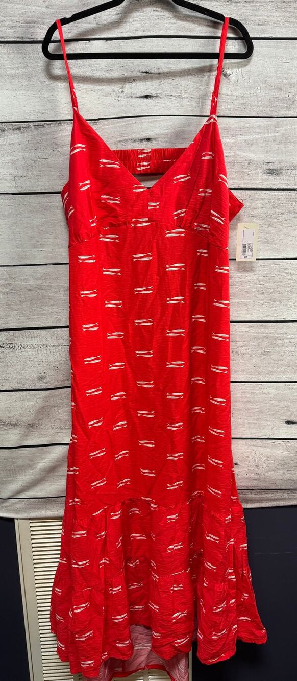 NWT Ladies Plus A New Day Red White Open Back Maxi Dress - 2X